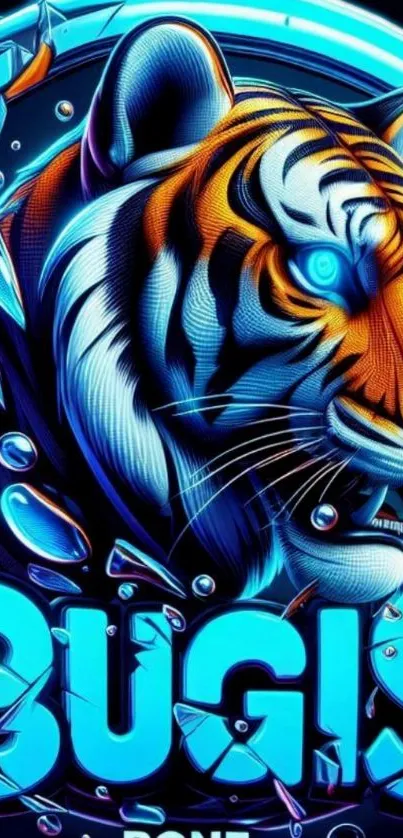 Vibrant neon-colored tiger with glowing accents.