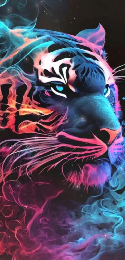 Vibrant digital art of a neon tiger with vivid colors and bold details.