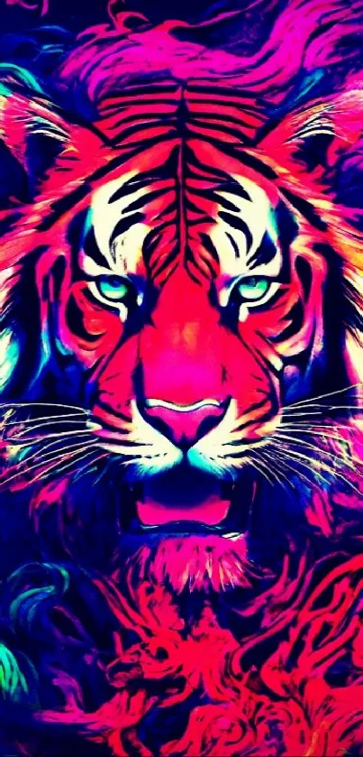 Vibrant neon tiger illustration with bold colors for wallpaper.