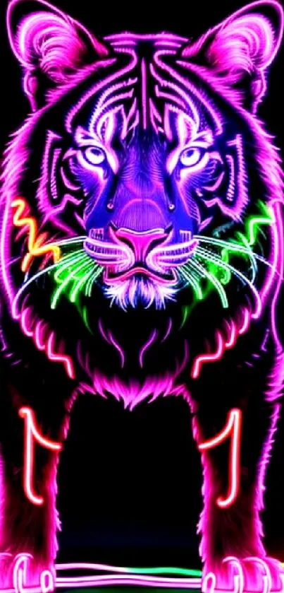 Vibrant neon tiger artwork with colorful glowing effects.