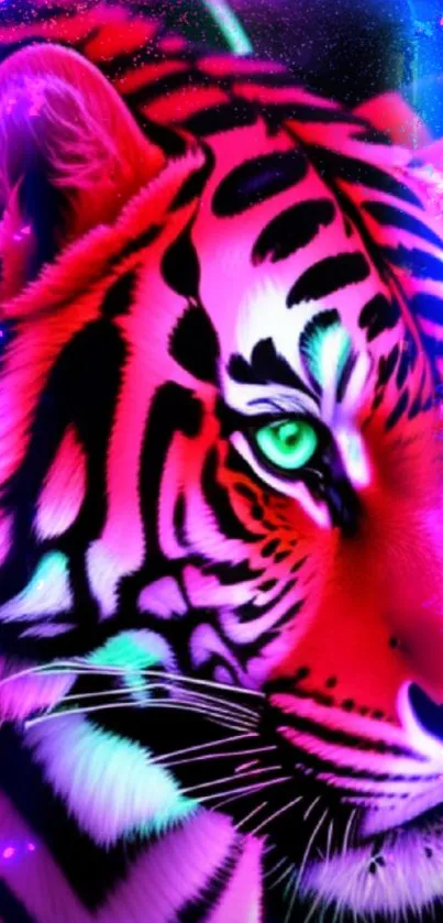 Neon tiger art wallpaper with vibrant colors.