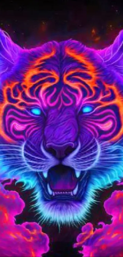 Stunning neon tiger wallpaper with vibrant colors and glowing design for mobile.