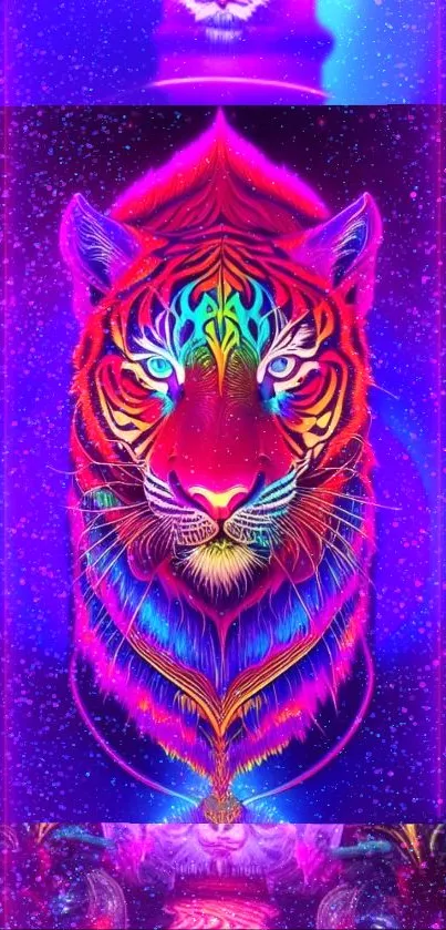 Vibrant neon tiger in digital art design wallpaper.