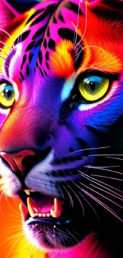 Vibrant neon tiger with striking colors in a digital art style.