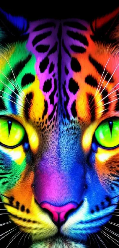 Colorful neon tiger wallpaper with rainbow shades and vibrant details.