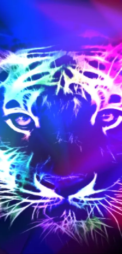 Neon abstract tiger face digital artwork.