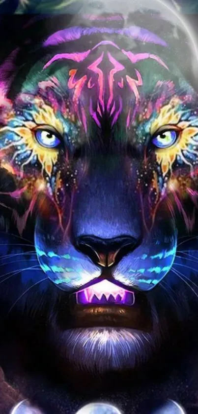 Vibrant neon tiger face wallpaper design