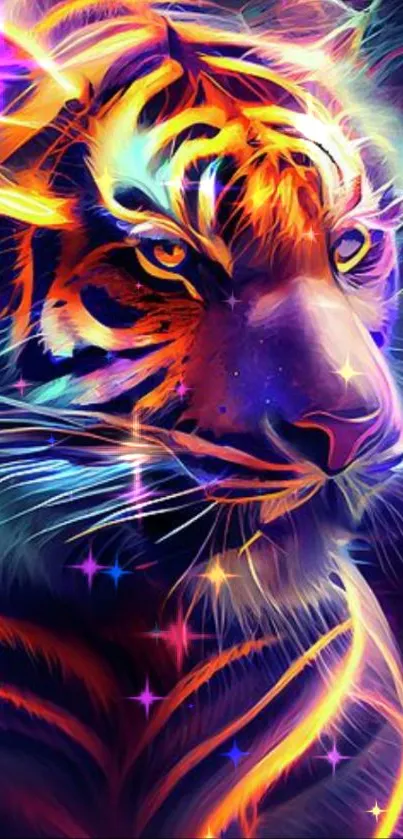 Vibrant neon tiger mobile wallpaper with bold colors.