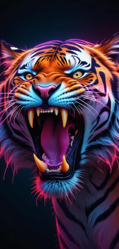 A fierce neon tiger with vibrant colors in a stunning mobile wallpaper.