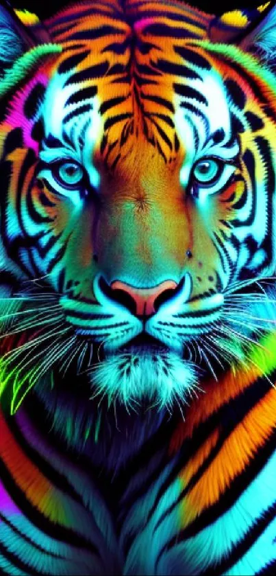 A vibrant, colorful tiger with neon stripes.