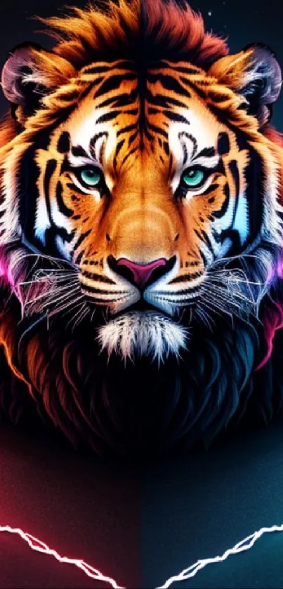 Vibrant neon tiger wallpaper with electric colors.