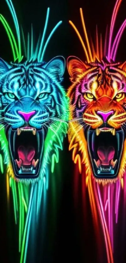 Vibrant neon tiger wallpaper with electric colors.