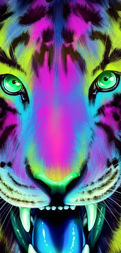 Vibrant neon tiger in colorful design for mobile wallpaper.