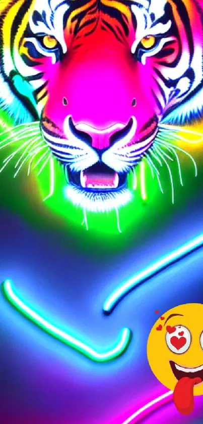 Neon tiger with emoji in vibrant colors