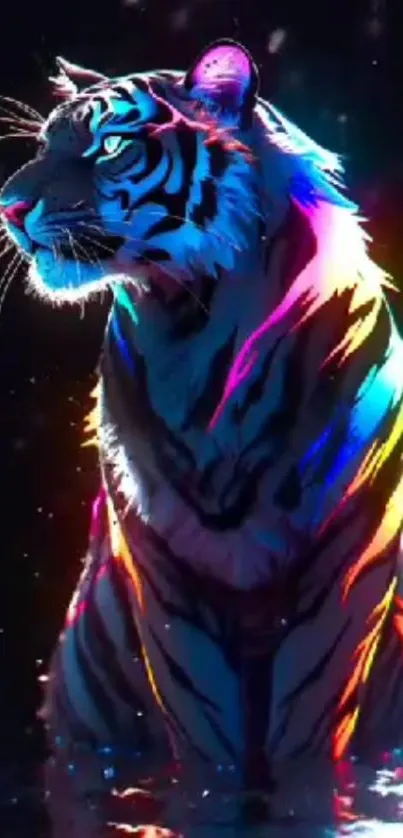 Neon tiger with colorful lights wallpaper.