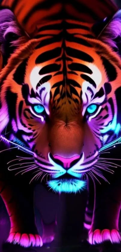 Neon-styled vibrant tiger with vivid colors.