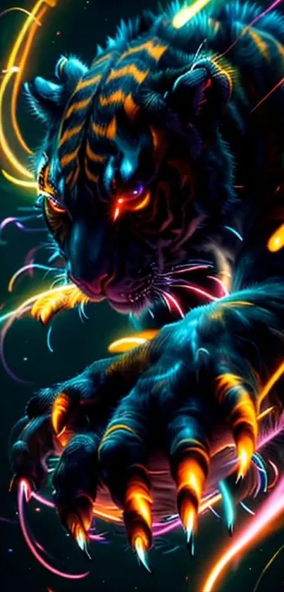 Neon tiger with vibrant colors and striking design.