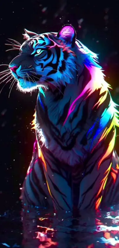 Vibrant neon-lit tiger with colorful stripes