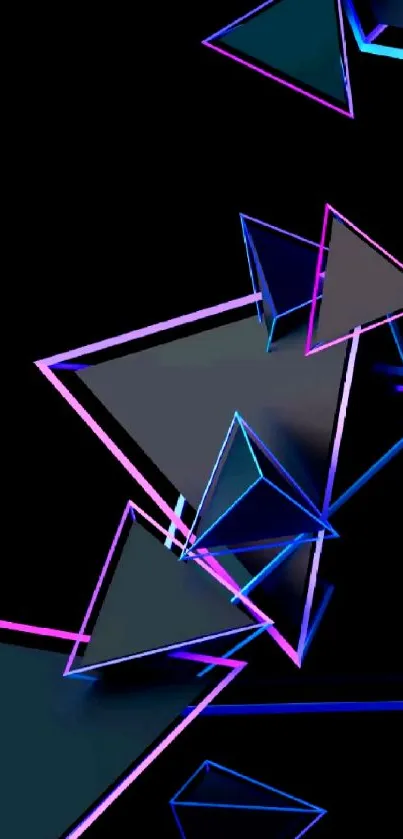 Neon triangles on black background wallpaper.