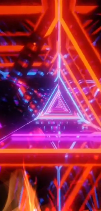 Futuristic neon triangle design with glowing geometric patterns.