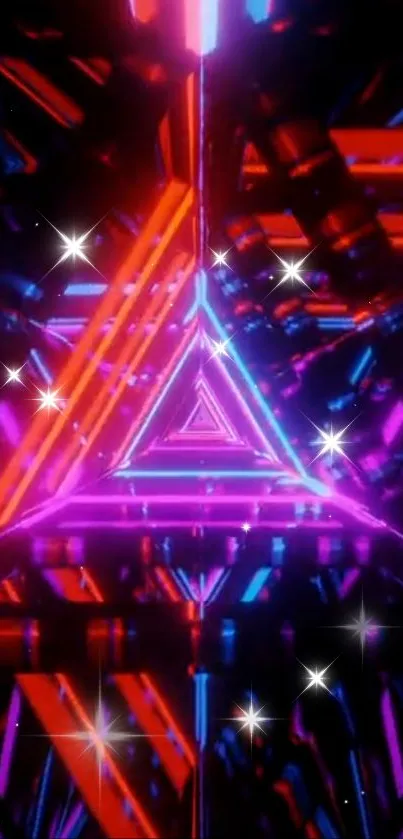 Neon triangle wallpaper with vibrant colors and geometric shapes.