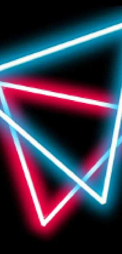 Neon triangle art in bright blue and red hues for a vibrant phone wallpaper.