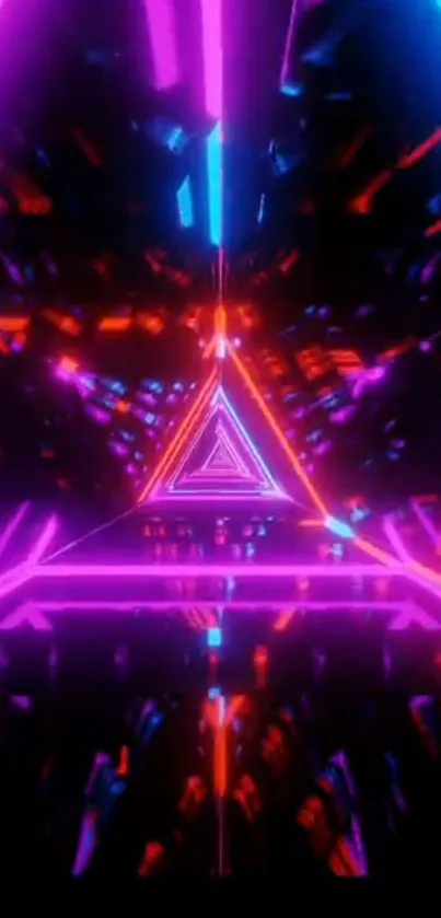 Neon triangle wallpaper with vibrant colors and dynamic light effects.