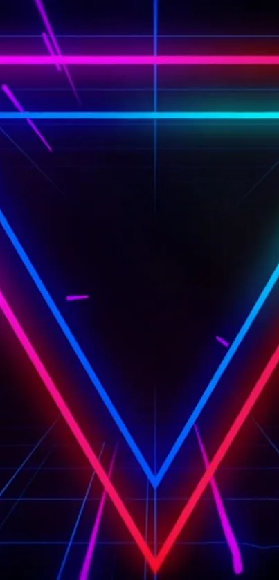 Vibrant neon triangle wallpaper with bright glowing colors.