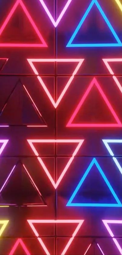 Vibrant neon triangles in dark background