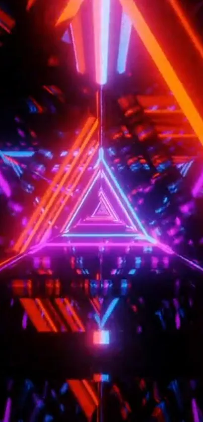 Abstract neon triangle with vibrant colors.