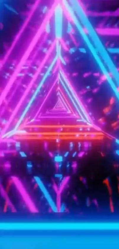 Vibrant neon triangle wallpaper with vivid purple and blue hues.