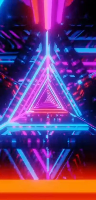 Futuristic neon triangle design wallpaper for mobile phone.