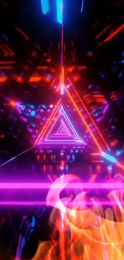 Futuristic neon triangle wallpaper with vibrant colors.