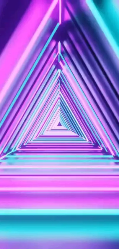 Vibrant neon triangles in purple and blue create a dynamic mobile phone wallpaper.