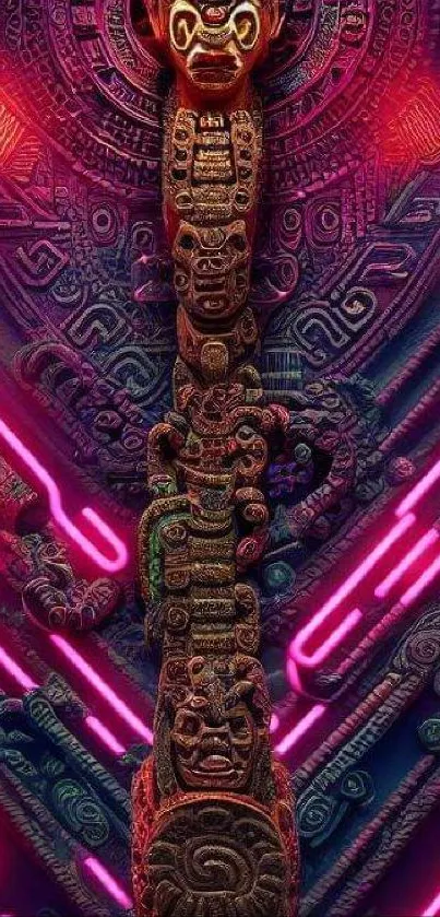 Intricate tribal design with neon pink lights.