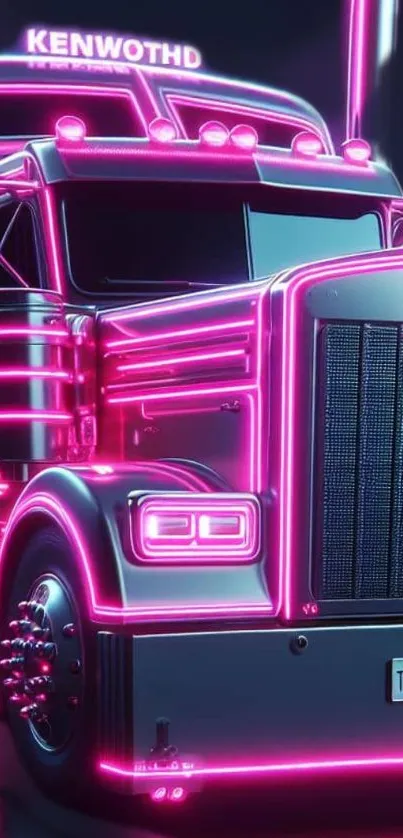 Neon pink truck glowing with futuristic style.