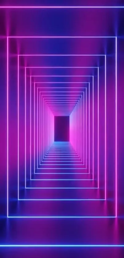 Vibrant purple and blue neon tunnel wallpaper with geometric design.