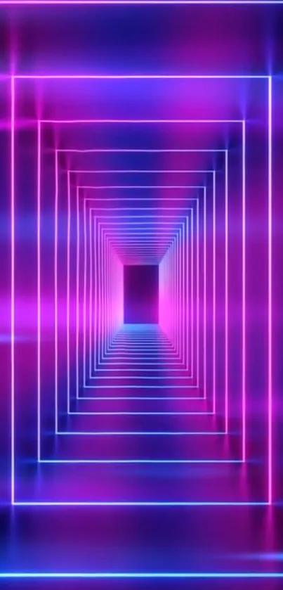 Neon geometric tunnel with vibrant pink and blue hues, perfect for mobile wallpaper.