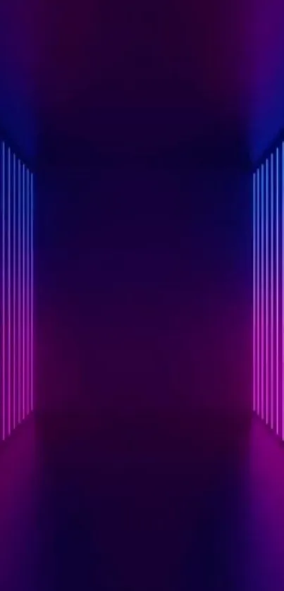 Futuristic neon tunnel wallpaper with vibrant blue and purple gradient lights.