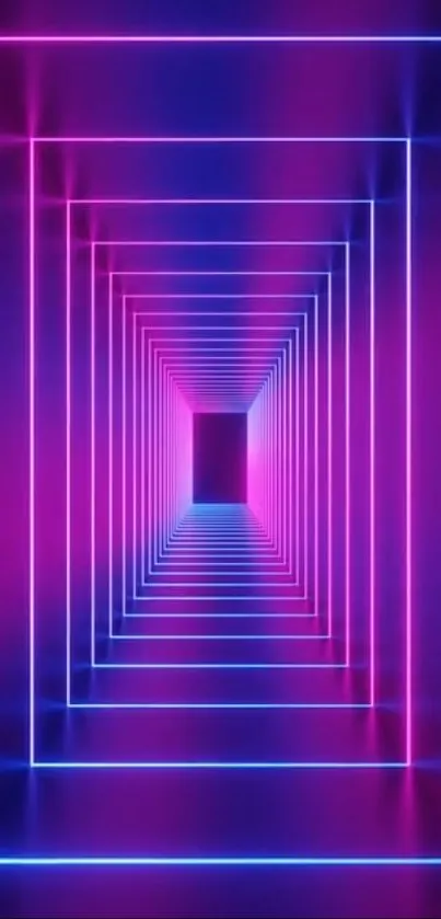 Neon tunnel with vibrant pink and blue geometric designs.