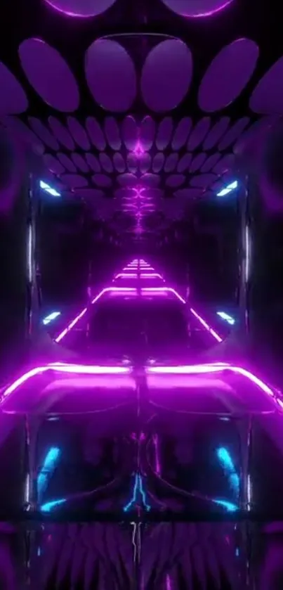 Futuristic neon tunnel with purple lighting.