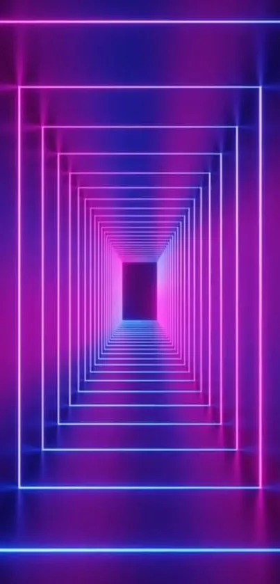 Vibrant neon tunnel with purple and blue lights.