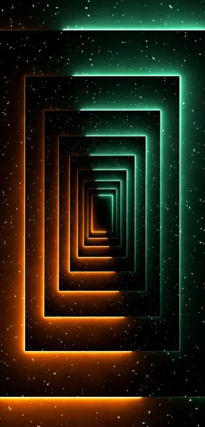 Vibrant neon tunnel wallpaper in green and orange hues with abstract pattern.