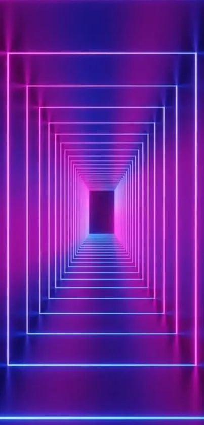 Vibrant neon pink and blue tunnel wallpaper with geometric design.