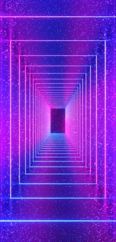 A vibrant neon tunnel wallpaper with purple and blue hues creating a 3D effect.