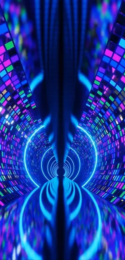 Vibrant geometric neon tunnel wallpaper with dynamic visual patterns.