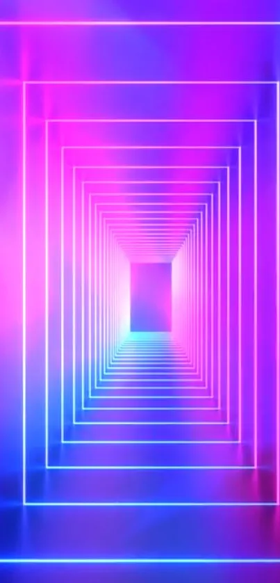 Vibrant neon tunnel with blue and pink hues in a dynamic, colorful pattern.