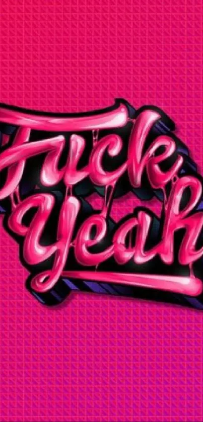 Vibrant pink neon typography on textured background.