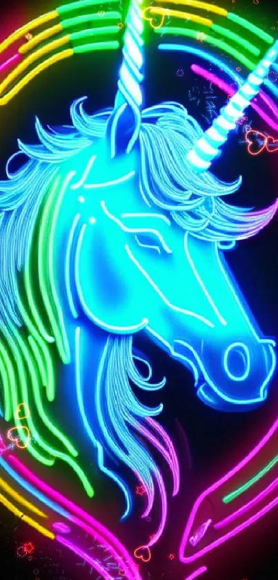 Vibrant neon unicorn design with colorful glowing details.