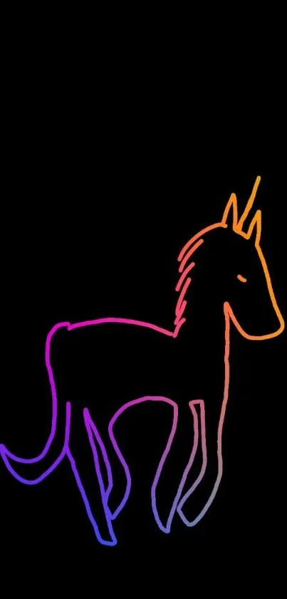 Neon outline of unicorn on black background.